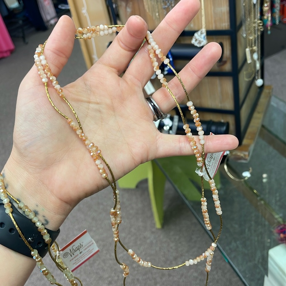 Alexa’s angels stone wrap bracelet/necklace -  rose peachy gold